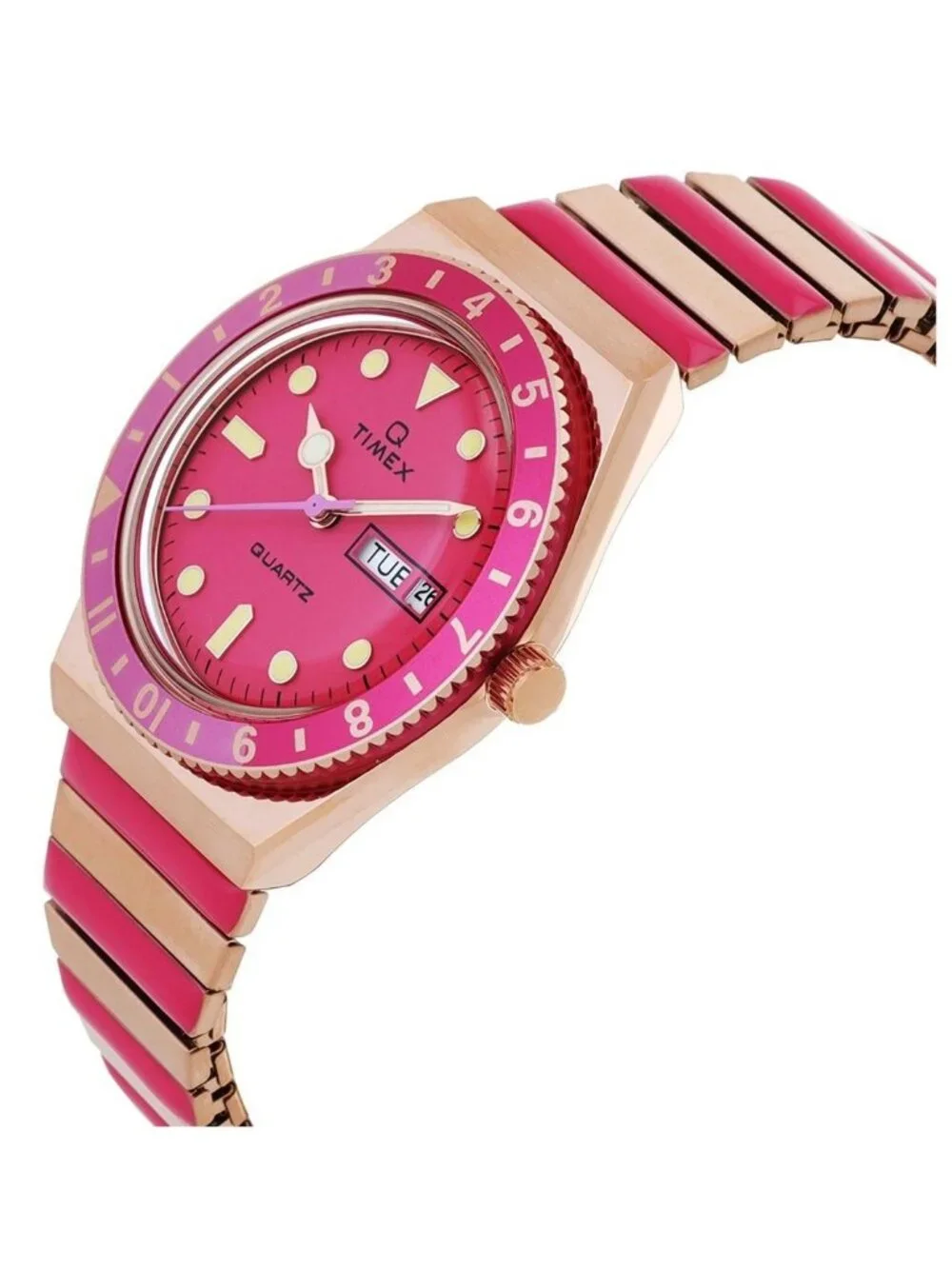 NWT Timex Q Quartz Pink Dial Expansion Band Ladies Watch TW2W41000